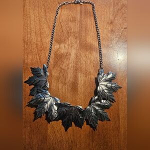 Silver Plate LEAF Statement Necklace Fall Jewellery